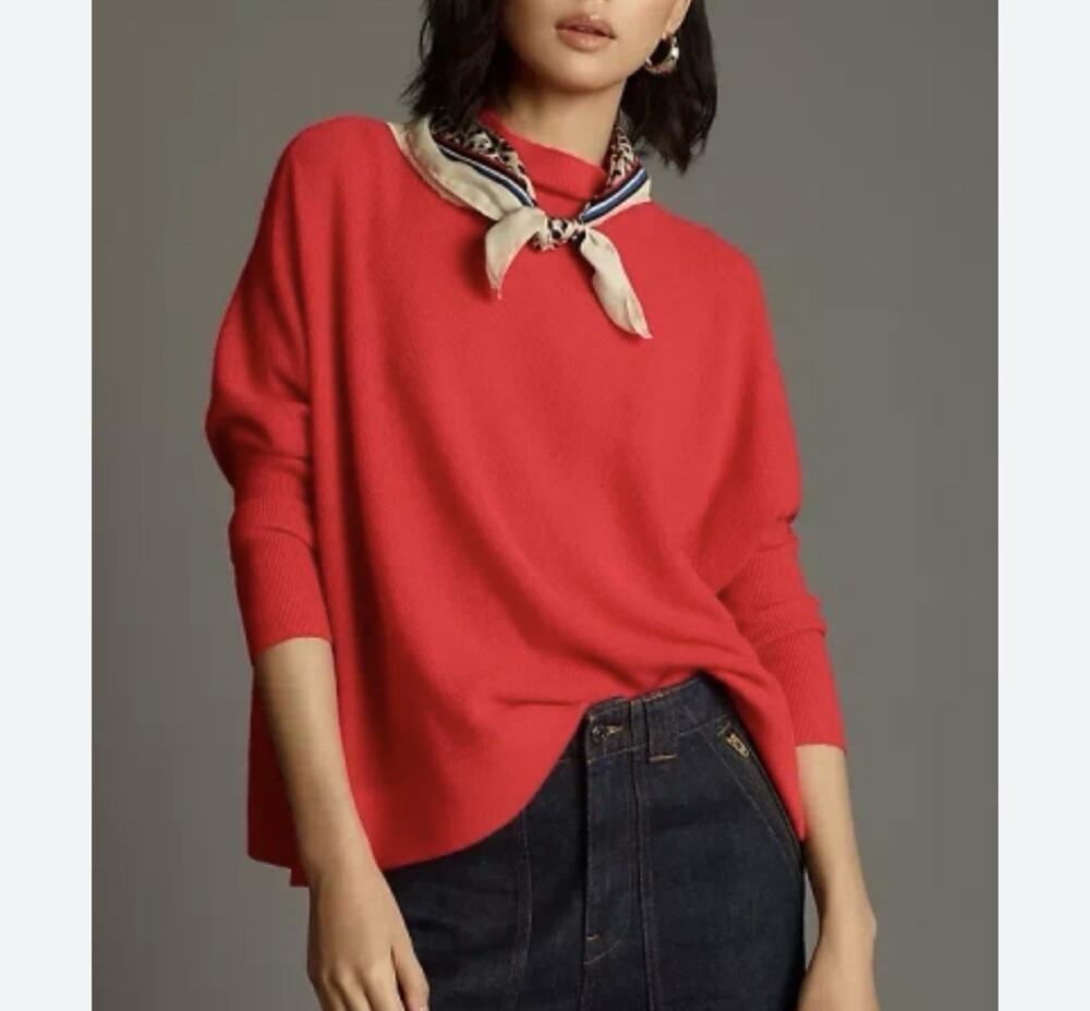 ANTHROPOLOGIE MAEVE 100% Cashmere Shea Sweater Size M Cherry Red $148 NEW NWT